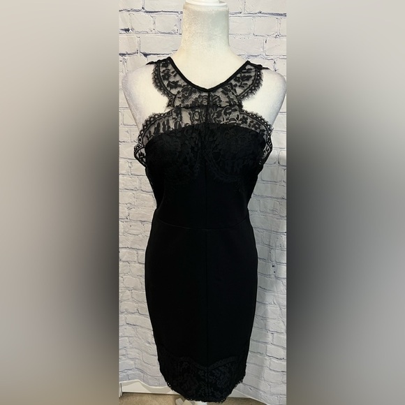 GUESS BLACK LACE V-BACK MIDI DRESS SIZE Large - Picture 2 of 12